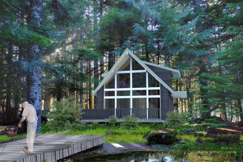 waterfront cabin kit rendering