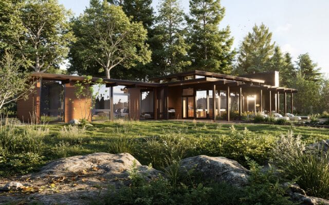 Photo of home surrounded by nature in the sunlight